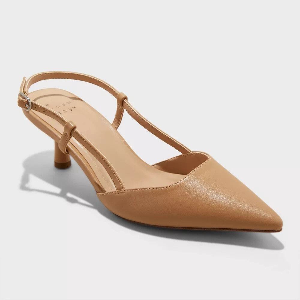 Women's Annette Slingback Kitten Heels - A New Day - Tan 6.5
